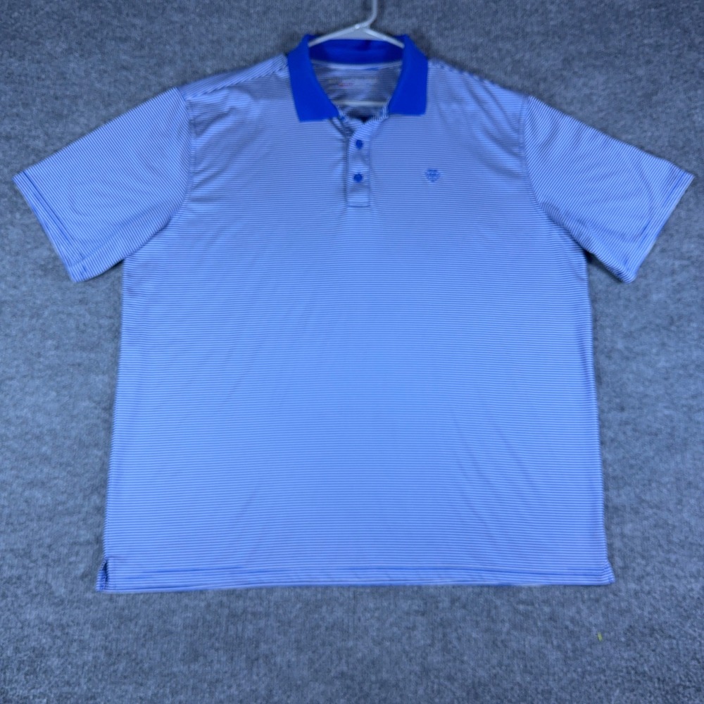 Ariat Tek Series Mens XL Polo Shirt Blue White Striped Short Sleeve Golf Top